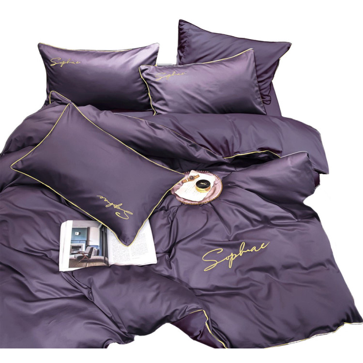 Pościel haftowana 160x200 mikrofibra Cotton World 3 części 2601 fiolet