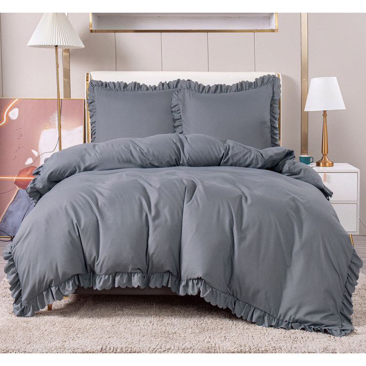 Pościel z falbanką 220x200 mikrofibra Cotton World 3 części 2596 szara
