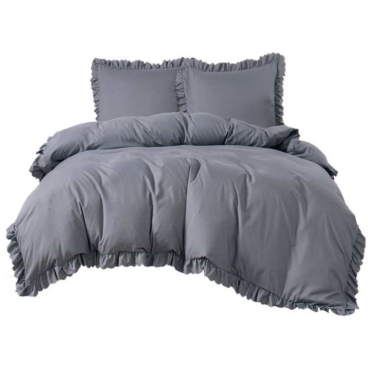 Pościel z falbanką 220x200 mikrofibra Cotton World 3 części 2596 szara
