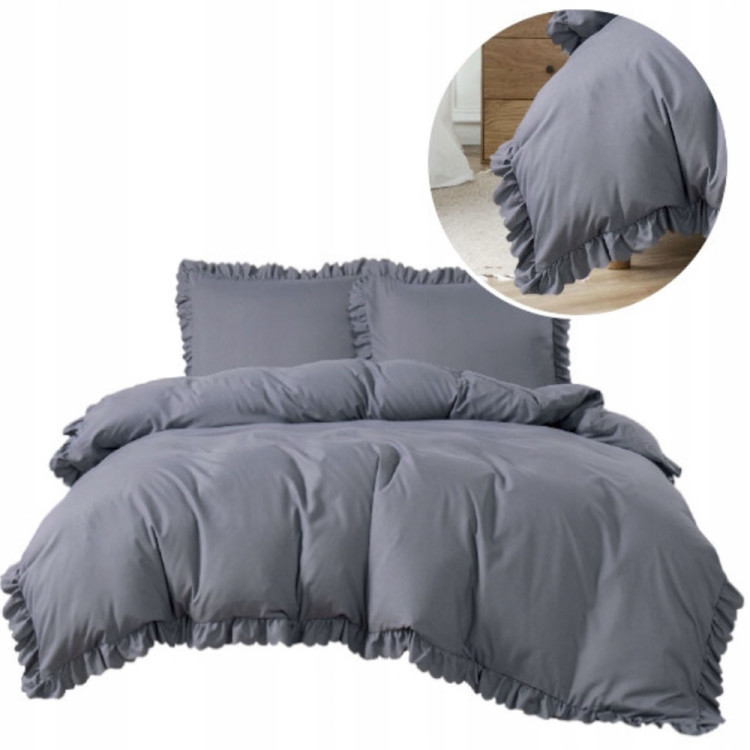 Pościel z falbanką 220x200 mikrofibra Cotton World 3 części 2596 szara