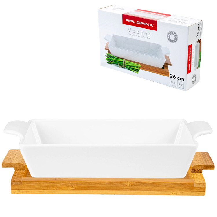 Naczynie ceramiczne na podstawie bambusowej do zapiekania 26 cm Florina Modeno prostokątne