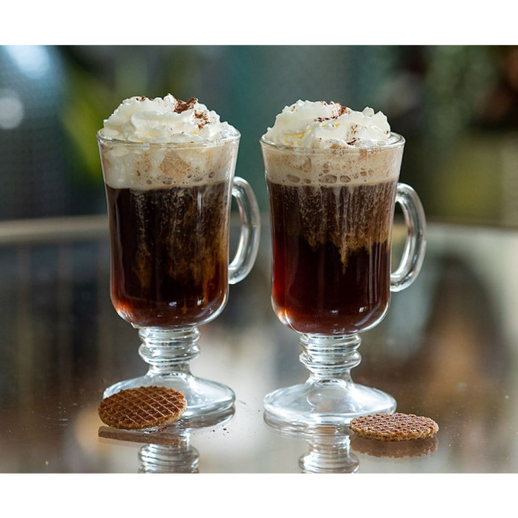 Szklanki do kawy latte Florina Irish 210 ml na nóżce zestaw z długimi łyżeczkami 6 sztuk