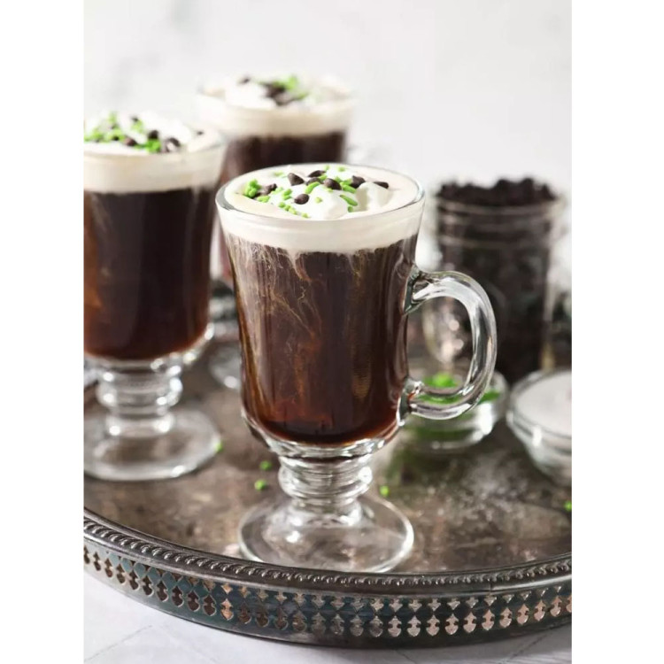 Szklanki do kawy latte Florina Irish 210 ml na nóżce zestaw z długimi łyżeczkami 6 sztuk