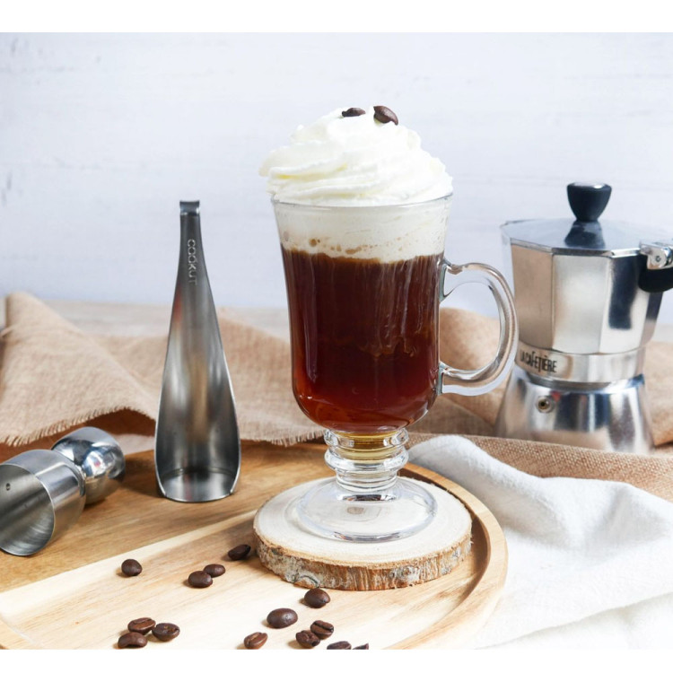 Szklanki do kawy latte Florina Irish 210 ml na nóżce zestaw z długimi łyżeczkami 6 sztuk