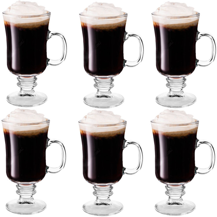 Szklanki do kawy latte Florina Irish 210 ml na nóżce zestaw z długimi łyżeczkami 6 sztuk