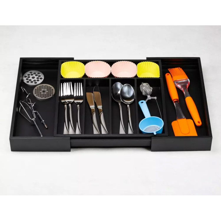 Wkład rozsuwany do szuflady czarny na sztućce 52x31.5x5 cm Kinghoff KH 1745 bambusowy organizer