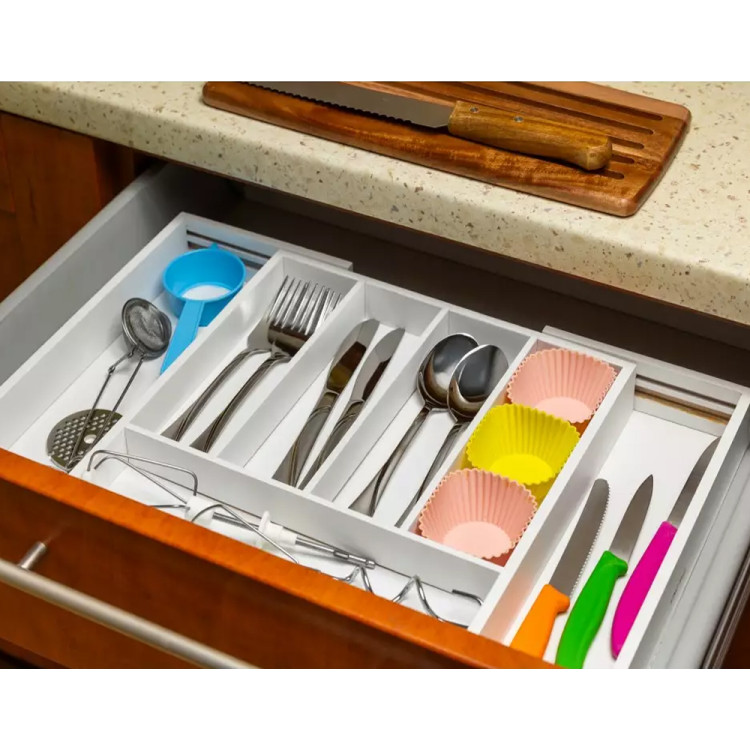 Wkład rozsuwany do szuflady biały na sztućce 52x31.5x5 cm Kinghoff KH 1746 bambusowy organizer