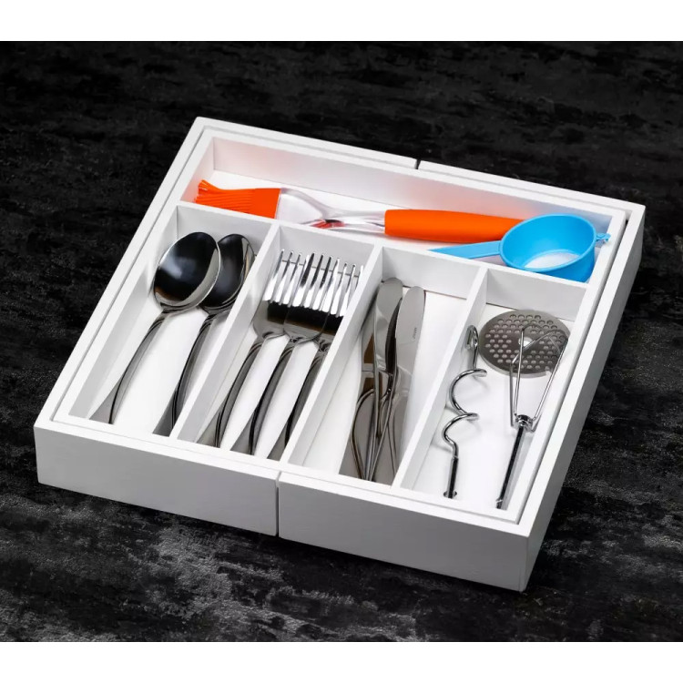 Wkład rozsuwany do szuflady biały na sztućce 52x31.5x5 cm Kinghoff KH 1746 bambusowy organizer