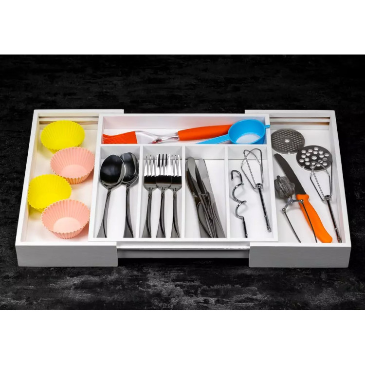 Wkład rozsuwany do szuflady biały na sztućce 52x31.5x5 cm Kinghoff KH 1746 bambusowy organizer