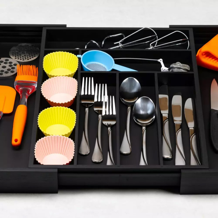 Wkład rozsuwany do szuflady czarny na sztućce 52x43x5 cm Kinghoff KH 1747 bambusowy organizer