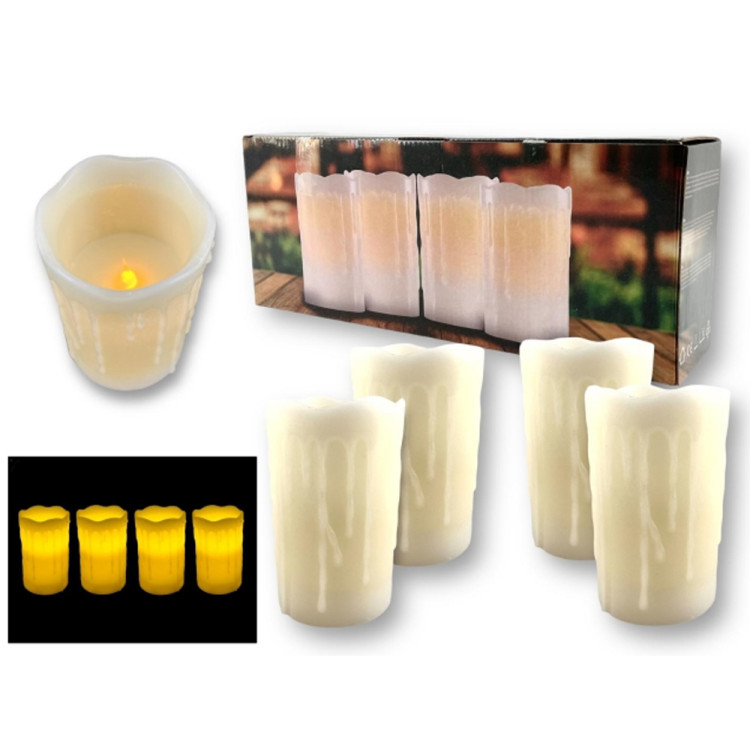 Świeczki LED 8x12.5 cm zestaw 4 sztuk z ruchomym płomieniem imitacja kapiącego wosku SL41659