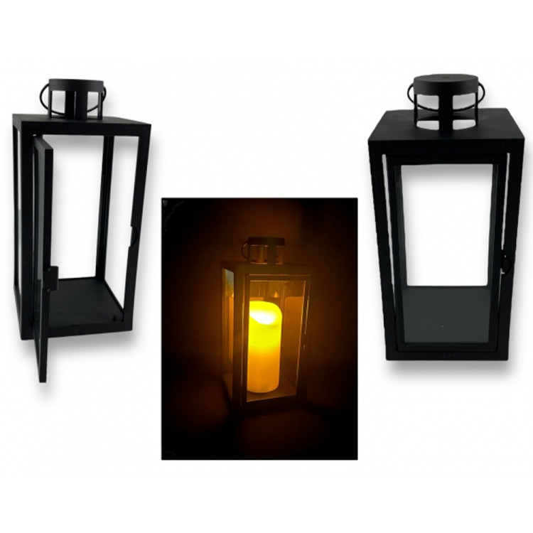 Lampion dekoracyjny z przeszklonymi ściankami 10x10x21.5 cm latarenka mała czarna lam35763