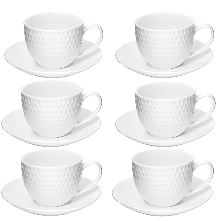 Serwis kawowy biały na 6 osób porcelana zestaw 6 filiżanek ze spodkami Tragar 34637
