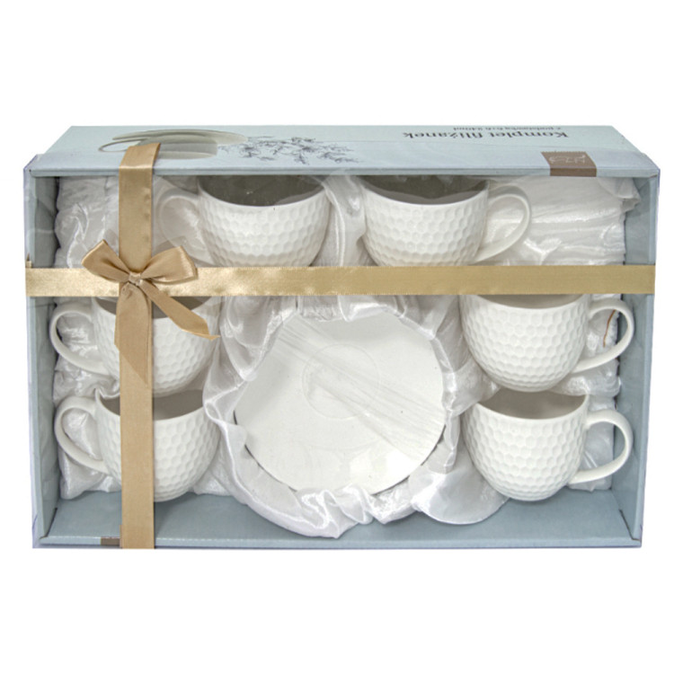 Serwis kawowy biały na 6 osób porcelana zestaw 6 filiżanek ze spodkami Tragar 34637