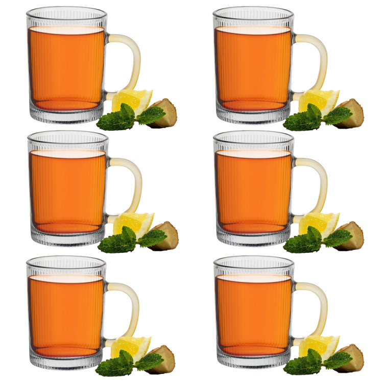 Kubek szklany z żółtym uchem 350 ml zestaw 6 szklanek Florina Firenza Sun