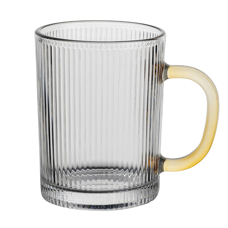 Kubek szklany z żółtym uchem 350 ml zestaw 6 szklanek Florina Firenza Sun