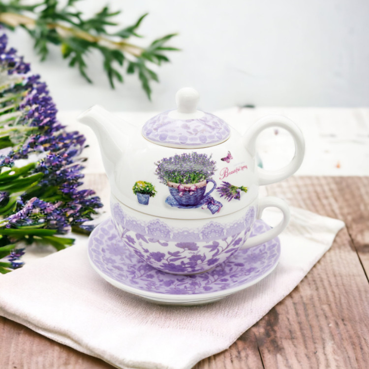 Dzbanek 450 ml z filiżanką imbryk lawenda zestaw z filiżanką Tragar Bella Fiore 38970