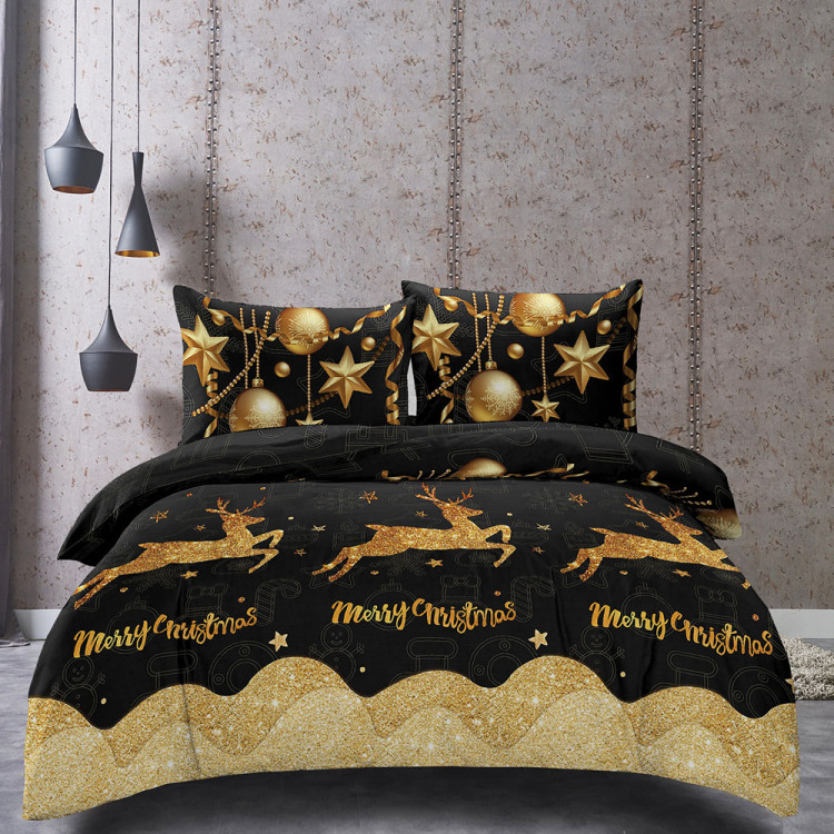 Pościel świąteczna 160x200 bawełna satynowa 3D Cotton World gruba 3 części 2179 renifery