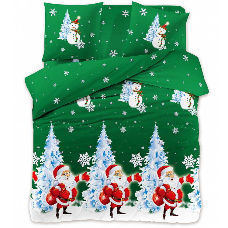 Pościel świąteczna 200x220 bawełna satynowa 3D Cotton World gruba 3 części 2416 mikołaj