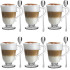 Szklanki z uchem 320 ml Florina Siena kubki do herbaty kawy latte macchiato komplet 6 sztuk w zestawie z długimi łyżeczkami