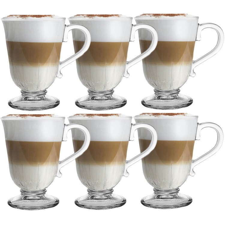 Szklanki z uchem 320 ml Florina Siena kubki do herbaty kawy latte macchiato komplet 6 sztuk w zestawie z długimi łyżeczkami