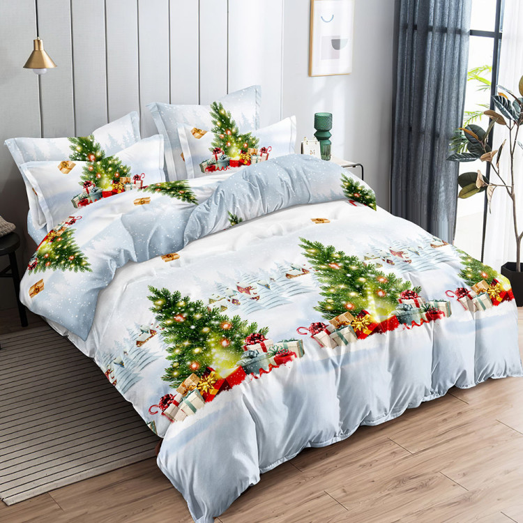 Pościel świąteczna 200x220 bawełna satynowa 3D Cotton World gruba 3 części 2417 choinki