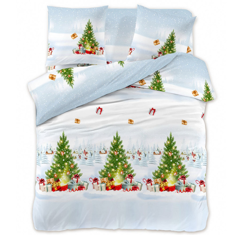 Pościel świąteczna 200x220 bawełna satynowa 3D Cotton World gruba 3 części 2417 choinki