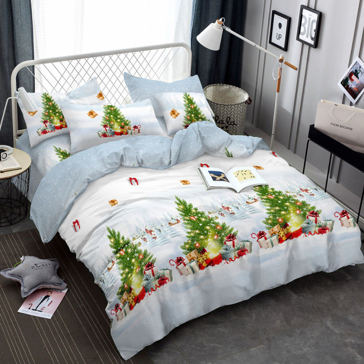 Pościel świąteczna 200x220 bawełna satynowa 3D Cotton World gruba 3 części 2417 choinki