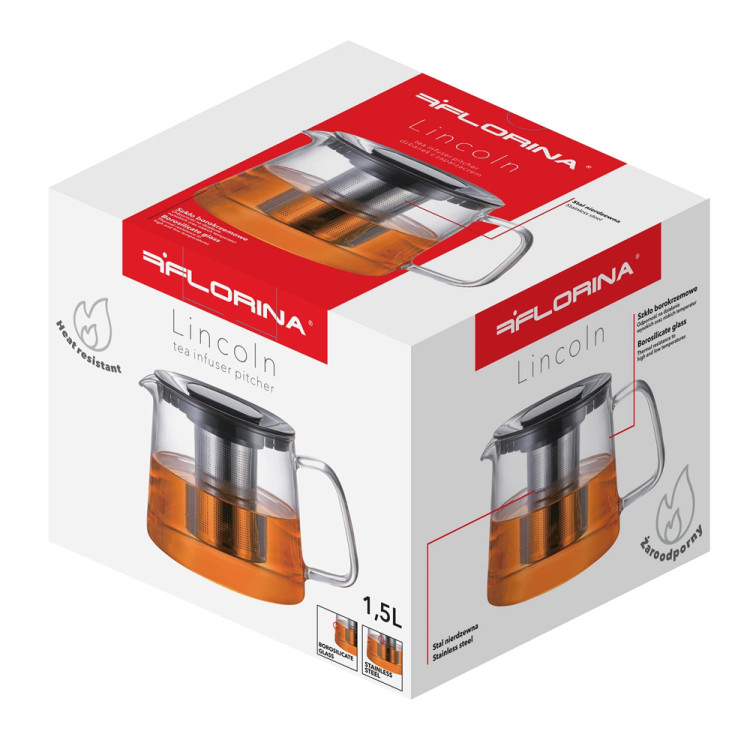 Szklany zaparzacz do herbaty kawy ziół dzbanek 1500 ml Florina Lincoln 3S 6202