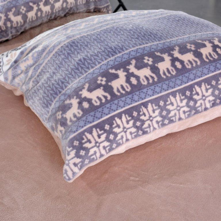 Pościel 160x200 mikrofibra "miś" Cotton World gruba 3 części 879 fioletowo różowe w pasy z łosiami