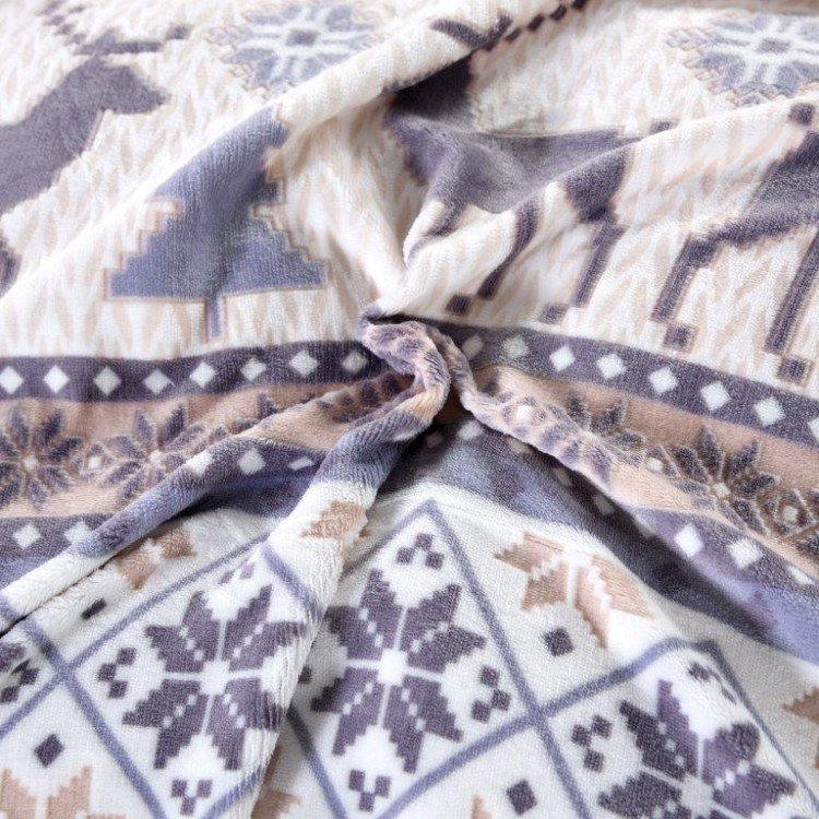 Pościel 160x200 mikrofibra "miś" Cotton World gruba 3 części 879 fioletowo różowe w pasy z łosiami