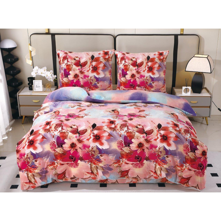 Pościel 160x200 mikrofibra "miś" Cotton World gruba 3 części 2564 różowe kwiaty