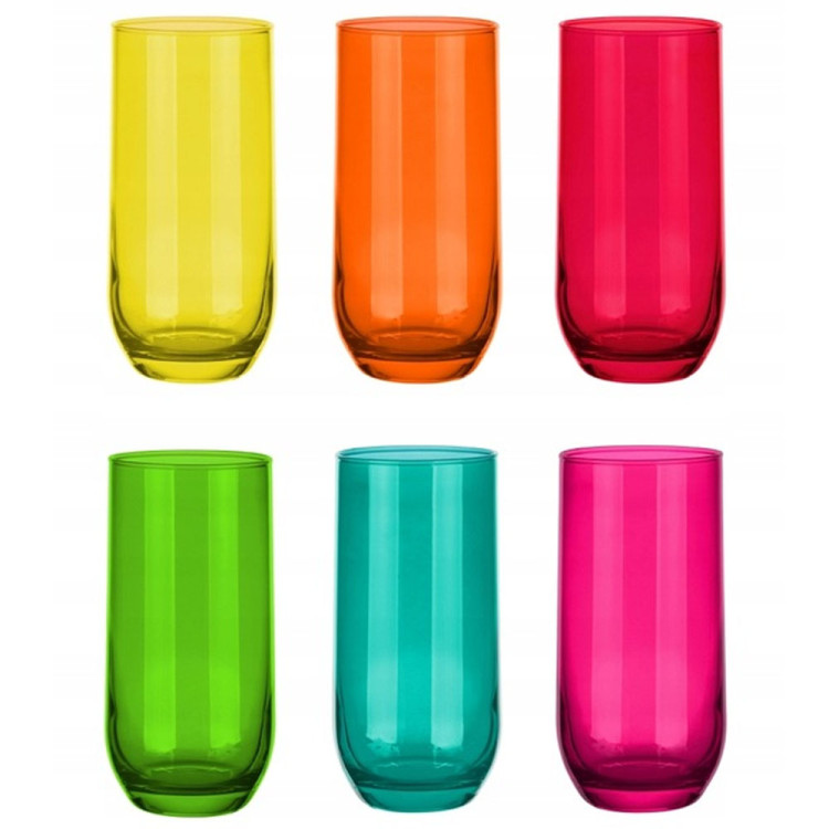Szklanki kolorowe wysokie 400 ml Glasmark Rainbow zestaw 6 szklanek