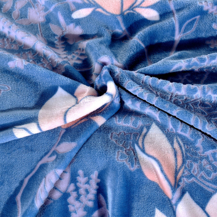 Pościel 220x200 mikrofibra "miś" Cotton World gruba 3 części 2534 niebieska w różowe kwiaty
