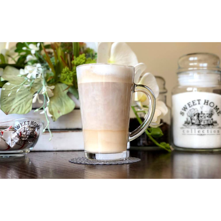 Szklanki do kawy herbaty z uchem 300 ml Glasmark Iwo komplet 6 sztuk z łyżeczkami latte