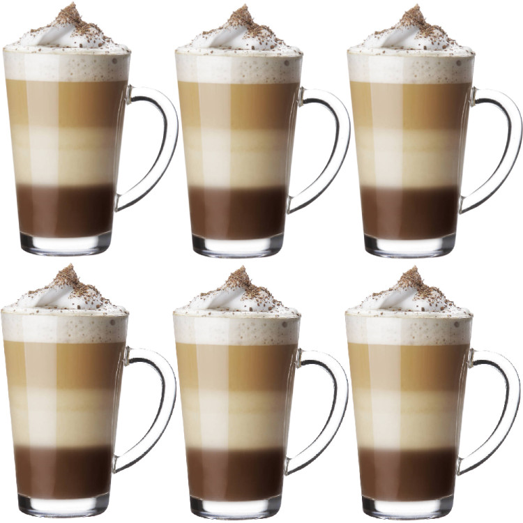 Szklanki do kawy herbaty z uchem 300 ml Glasmark Iwo komplet 6 sztuk z łyżeczkami latte