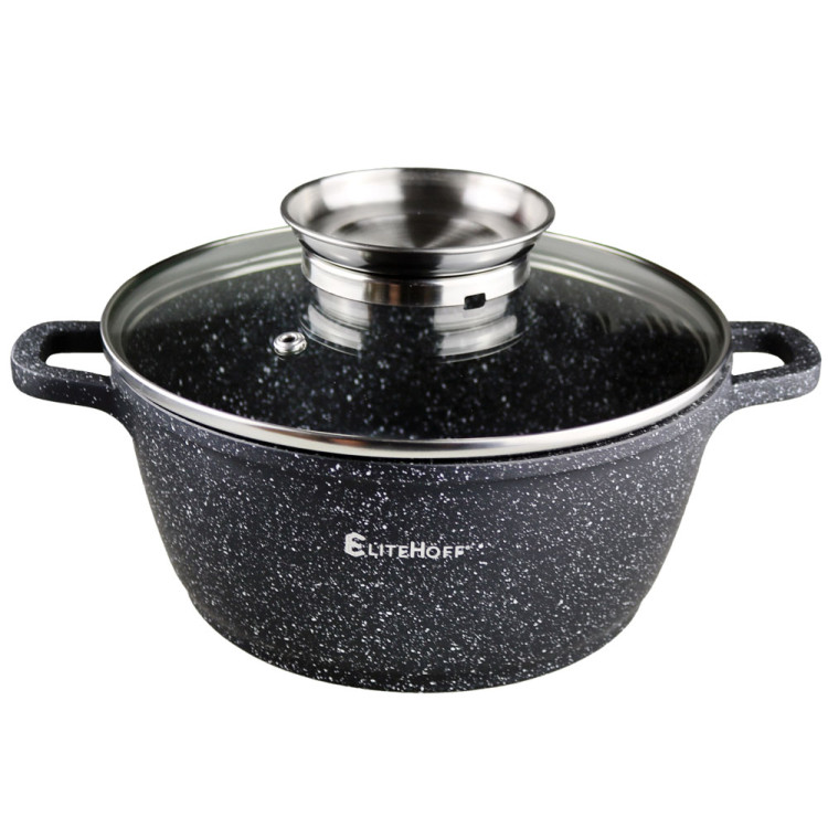 Garnki marmurowe zestaw 3 garnków granitowych indukcyjnych z pokrywkami Elitehoff  E 7061