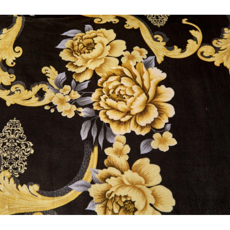 Pościel 160x200 mikrofibra "miś" Cotton World gruba 3 części 2574 czarna w złote kwiaty