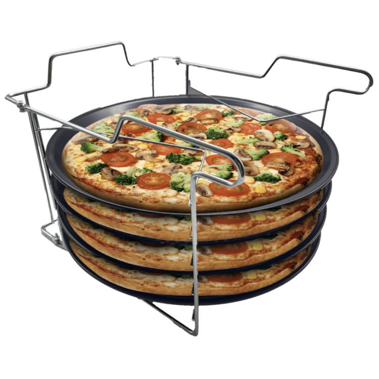 Blaszki do pizzy zestaw 4 form ze stojakiem czteropoziomowym Zilner ZL 2134 okrągłe blachy 32 cm