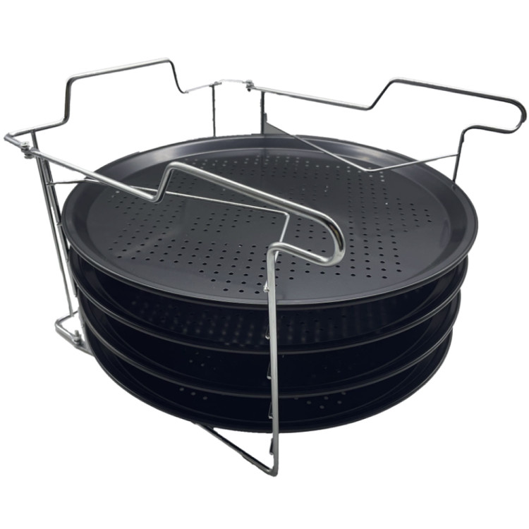 Blaszki do pizzy zestaw 4 form ze stojakiem czteropoziomowym Zilner ZL 2134 okrągłe blachy 32 cm