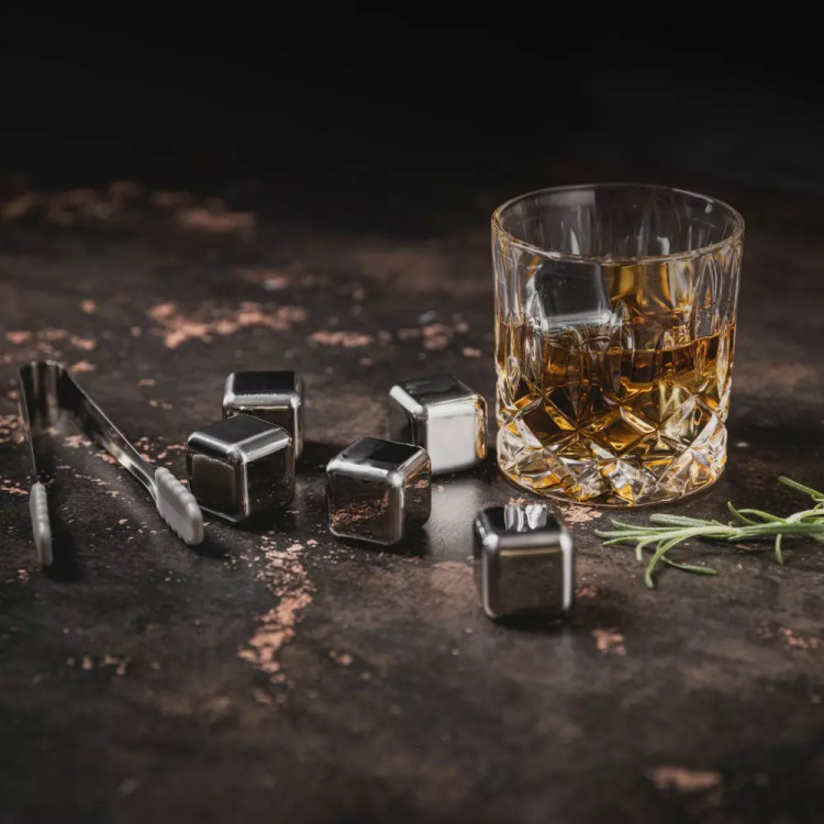 Kostki metalowe do chłodzenia napojów drinków 6 sztuk zestaw ze szczypcami Klausberg KB 7651