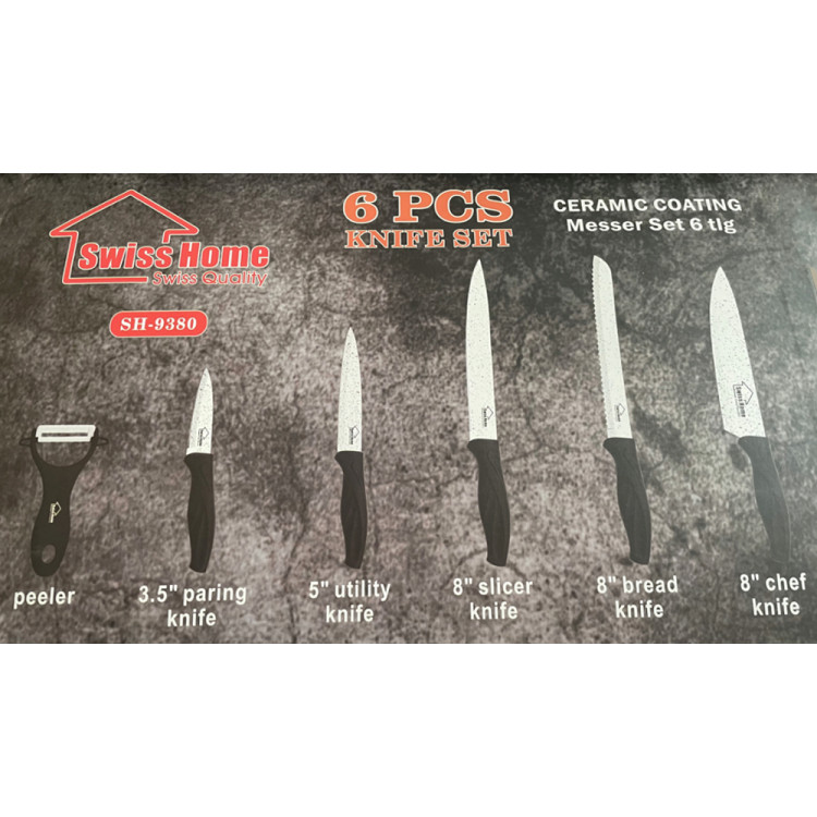Noże kuchenne Swiss Home  SH- 9380 zestaw stalowe z ceramiczna powłoką 5 noży plus obieraczka