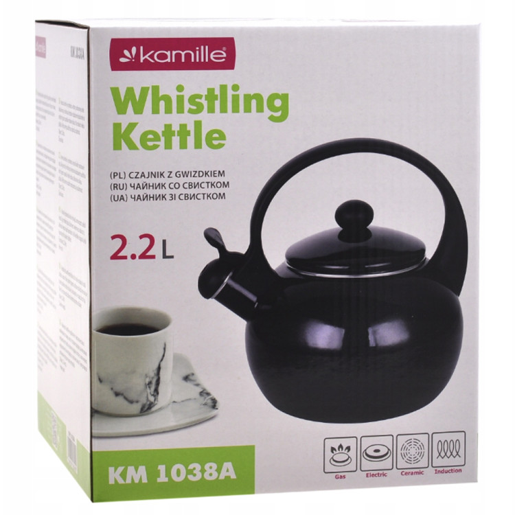 Czajnik tradycyjny z gwizdkiem emaliowany czarny 2.2 l Kamille KM-1038A