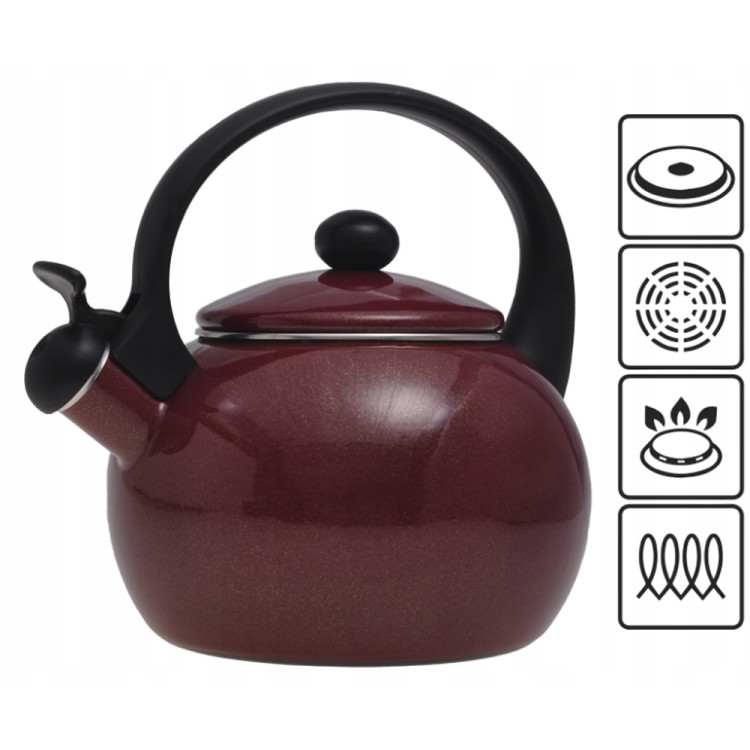 Czajnik tradycyjny z gwizdkiem emaliowany bordowy 2.2 l Kamille KM-1038C