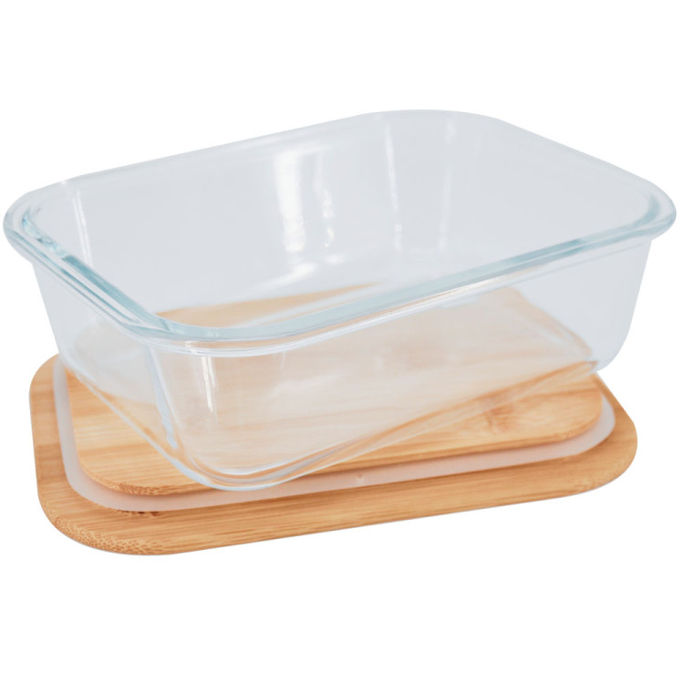 Pojemnik szklany lunchbox z bambusową pokrywką 1050 ml żaroodporny