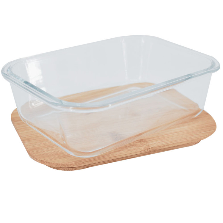Pojemnik szklany lunchbox z bambusową pokrywką 640 ml żaroodporny