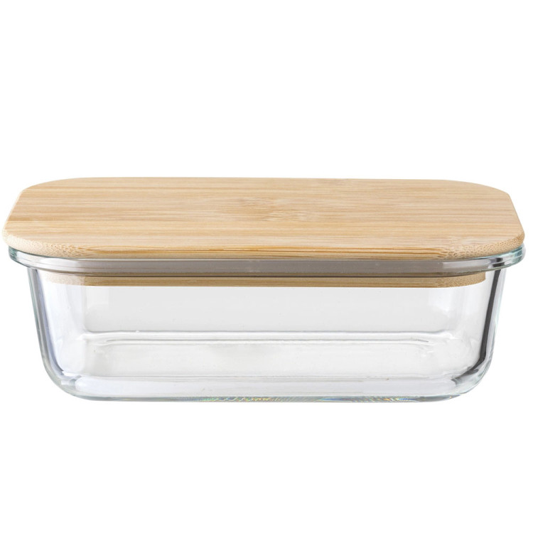 Pojemnik szklany lunchbox z bambusową pokrywką 640 ml żaroodporny