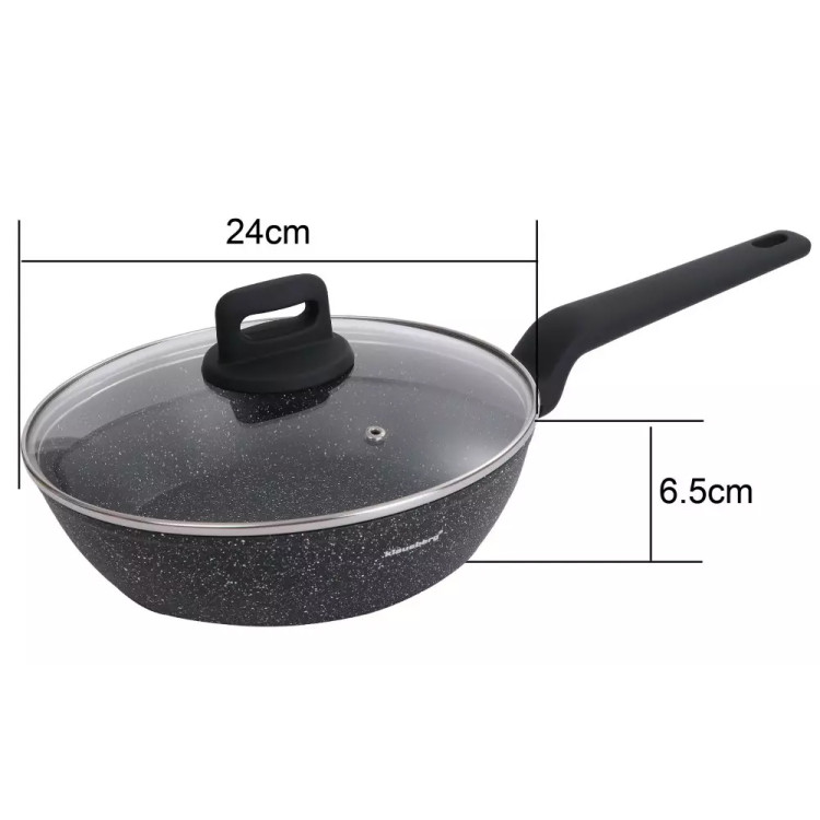 Patelnia głęboka marmurowa pokrywką średnia 24 cm Klausberg KB 7666 czarny marmurek