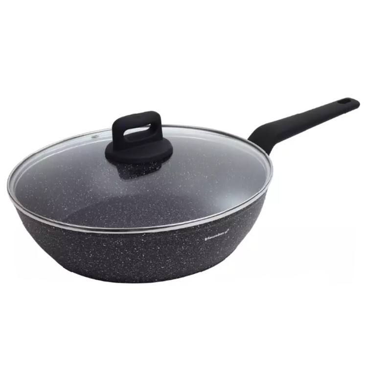 Patelnia głęboka marmurowa pokrywką duża 28 cm Klausberg KB 7667 czarny marmurek