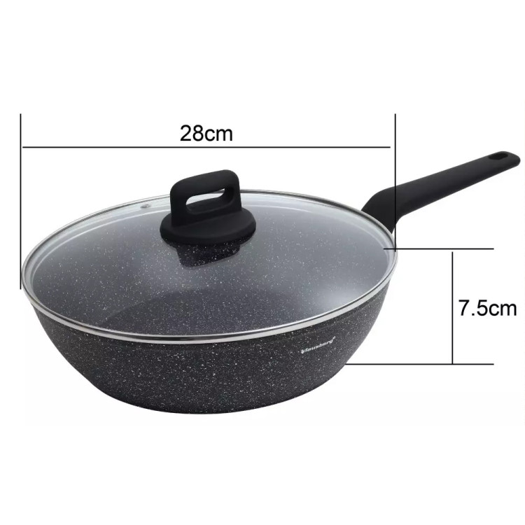 Patelnia głęboka marmurowa pokrywką duża 28 cm Klausberg KB 7667 czarny marmurek